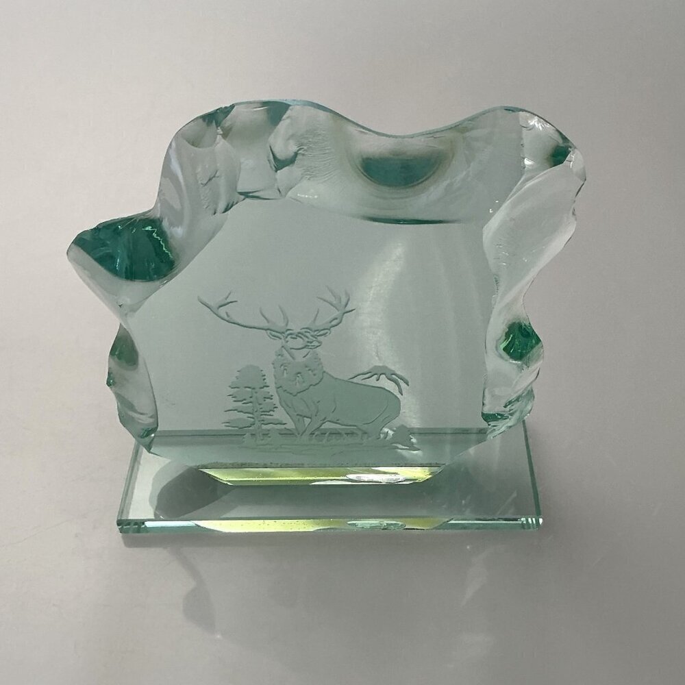 VINTAGE 1960S SWEDISH STYLE ART GLASS ICE BLOCK SCULPTURE – ETCHED STAG / DEER - Picture 14 of 14